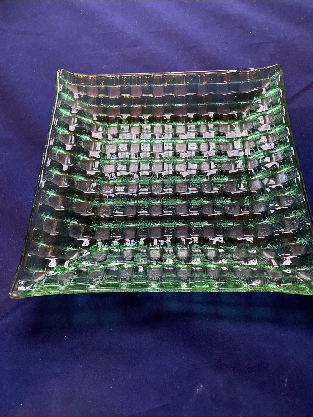 Square textured green glass serving tray dish